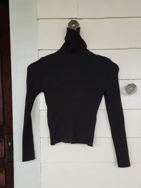 Black Turtleneck Ribbed Women's Sweater Size Small Fits Xs